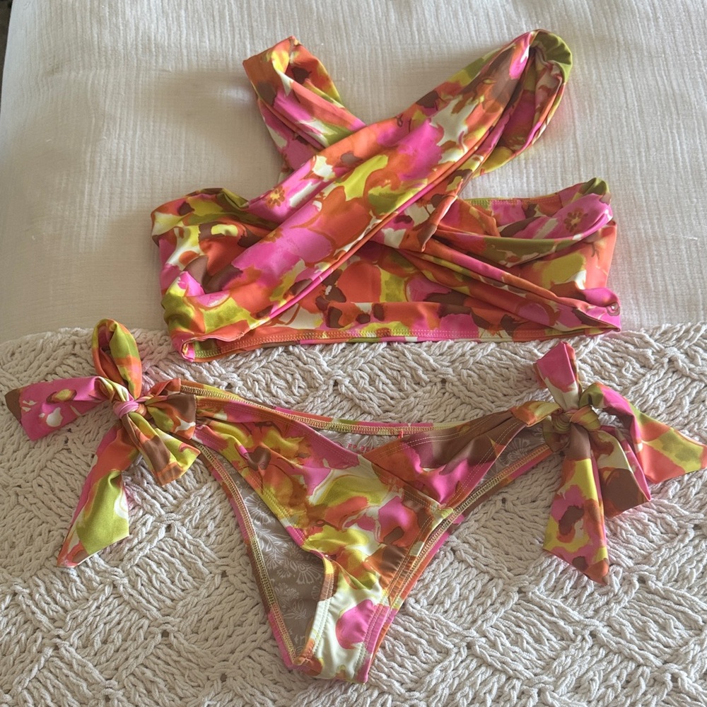 Free People Pink and Orange Floral Bikini